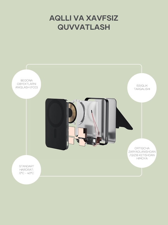 Satechi OntheGo™ simsiz Magsafe power bank, iPhone uchun poverbank, 5000 mAh, 10000 mAh