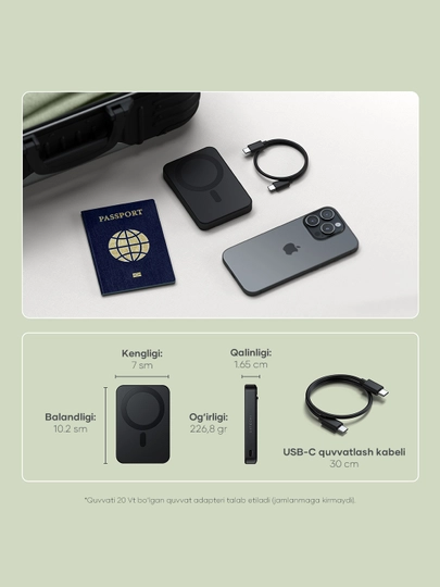 Satechi OntheGo™ simsiz Magsafe power bank, iPhone uchun poverbank, 5000 mAh, 10000 mAh