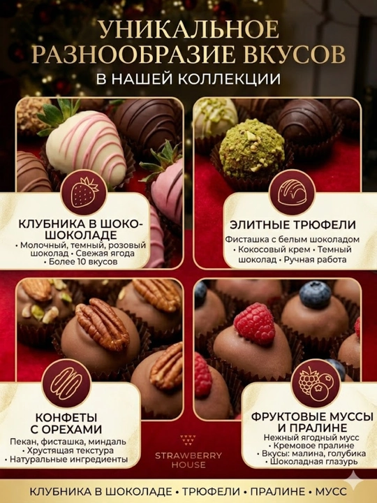 "Strawberry House" dan shokoladdagi qulupnay va rezavorlarli katta sovg'a to'plami