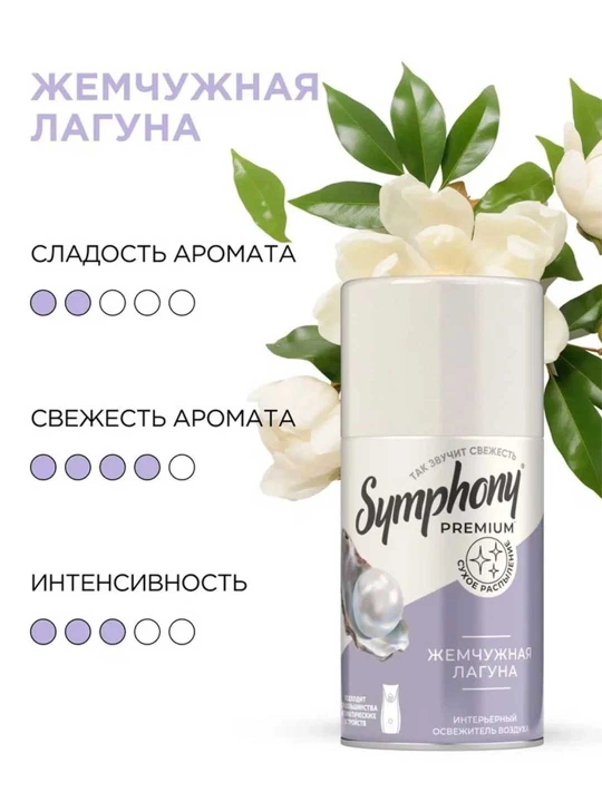 Освежитель воздуха сменый баллон сухое распыление Symphony Premium Жемчужная лагуна 250 мл