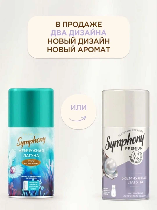 Освежитель воздуха сменый баллон сухое распыление Symphony Premium Жемчужная лагуна 250 мл