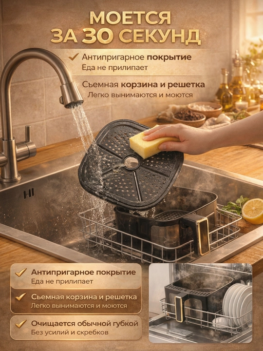 Orvica elektr aerogril, 12 tasi 1 da, yog‘siz pishirish uchun frityurnitsa, 12.8, 7.5 litr