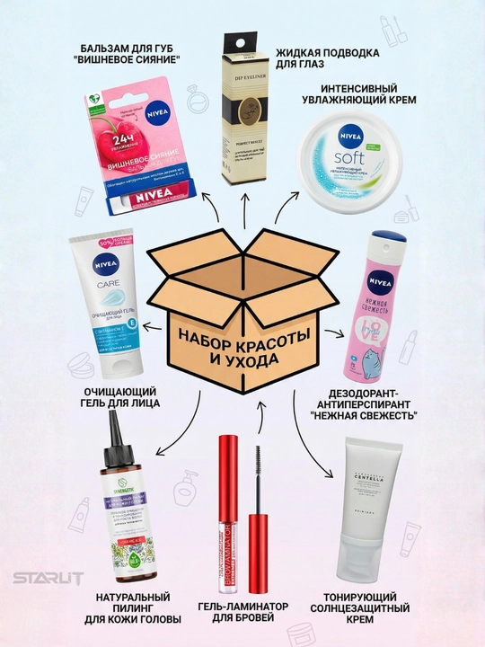 Косметический набор для ухода за лицом и телом: крем, гель, бальзам, SPF, подарочный набор