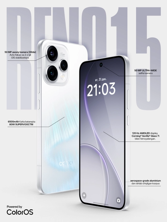 Смартфон OPPO Reno15 5G 12/512GB, 1 год гарантии - 