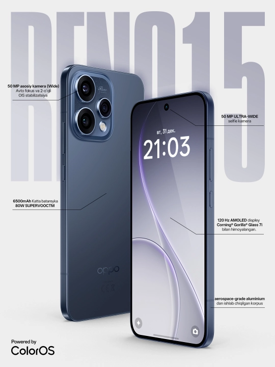 Смартфон OPPO Reno15 5G 12/512GB, 1 год гарантии - 