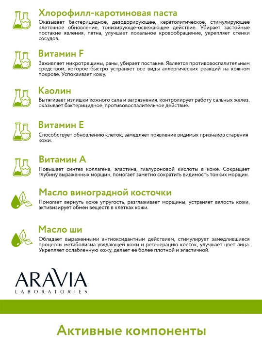 Маска Для Лица Aravia Lab Anti-acne Active Mask, Хлорофилл-каротиновая, 150 Мл