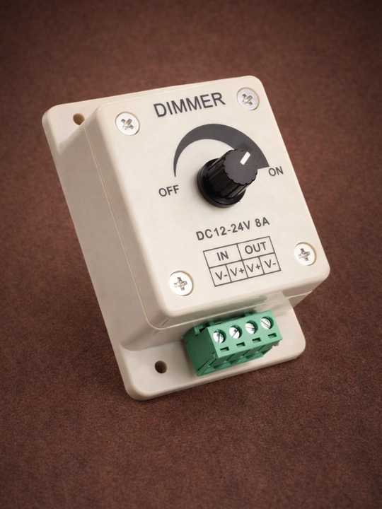 Dimmer P28 (12–24V, 8A, 96–192W)Yorqinlik va tezlikni silliq boshqarish