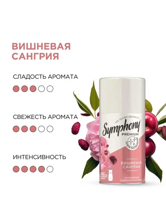 Освежитель воздуха сменный балон сухое распыление Symphony Premium Вишневая сангрия 250 мл