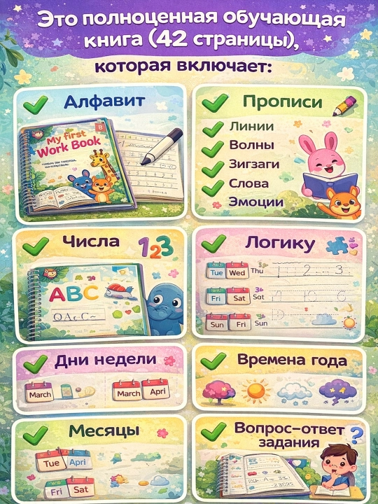 Твёрдые тетради с прописью, магические, английский, русский, арабский, узбекский - 