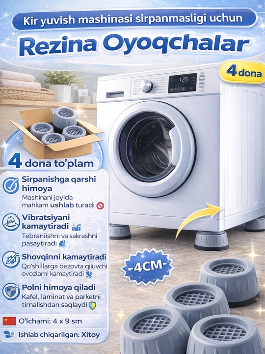 Kir yuvish mashinasi uchun sirpanmaydigan rezina oyoqcha (4 dona) - 