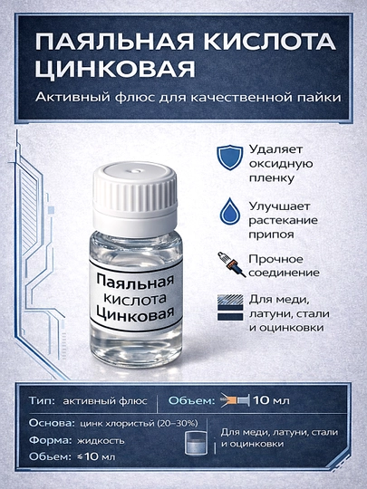 Паяльная кислота цинковая 10 мл, активный флюс для пайки меди, стали и латуни