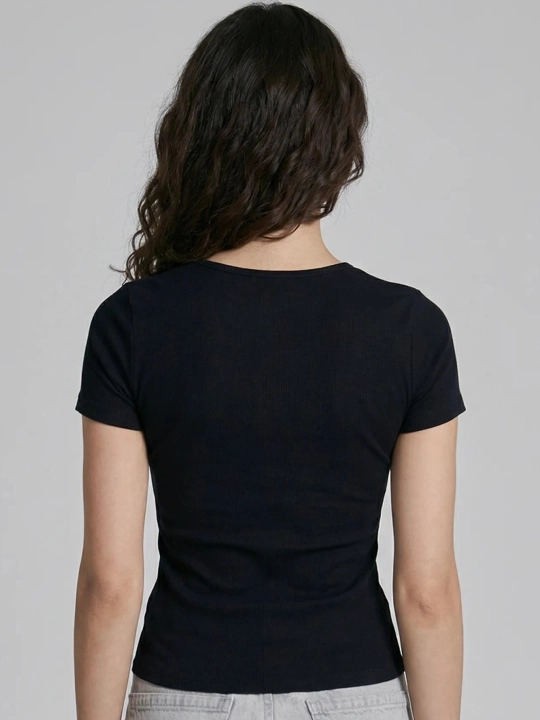 Krop top tugmali, 95% paxta
