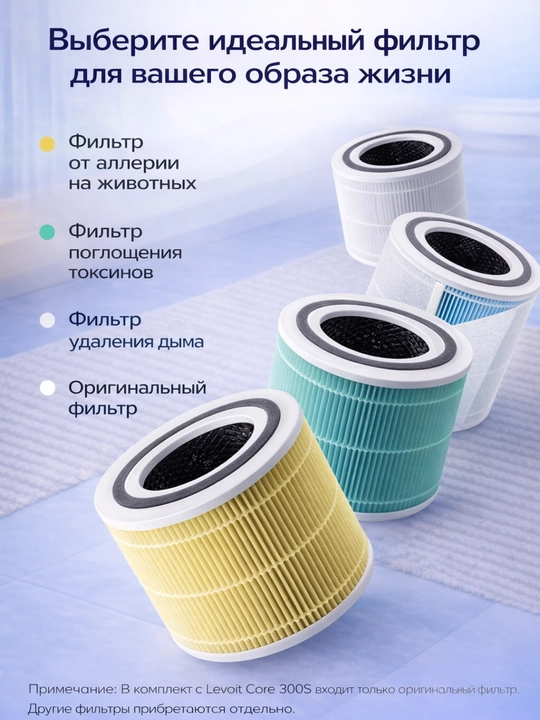 Очиститель воздуха Levoit Core 300S, с Wi-Fi управлением для помещений до 50 м² (HEPA H13)