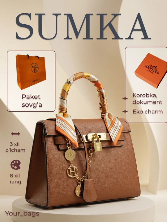 Ayollar uchun sumka Hermes uslubida+sov'ga paketi 8-mart uchun - 