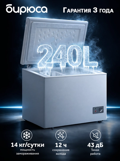 Морозильный ларь с глухой крышкой, Бирюса 260KX, объем 240 л