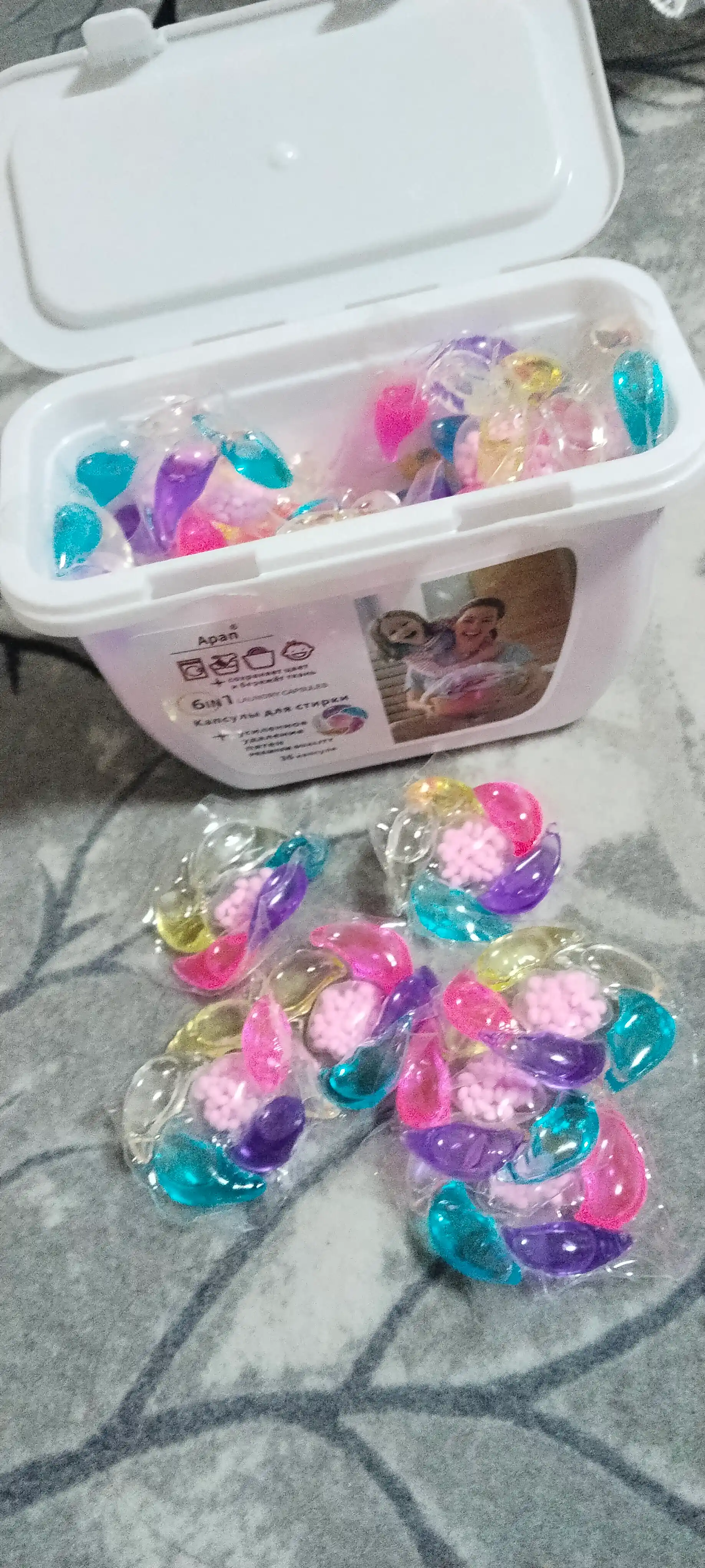 6 dan 1 gacha kapsulalar kir yuvish uchun, xushbo'y hidli, universal 36 dona
