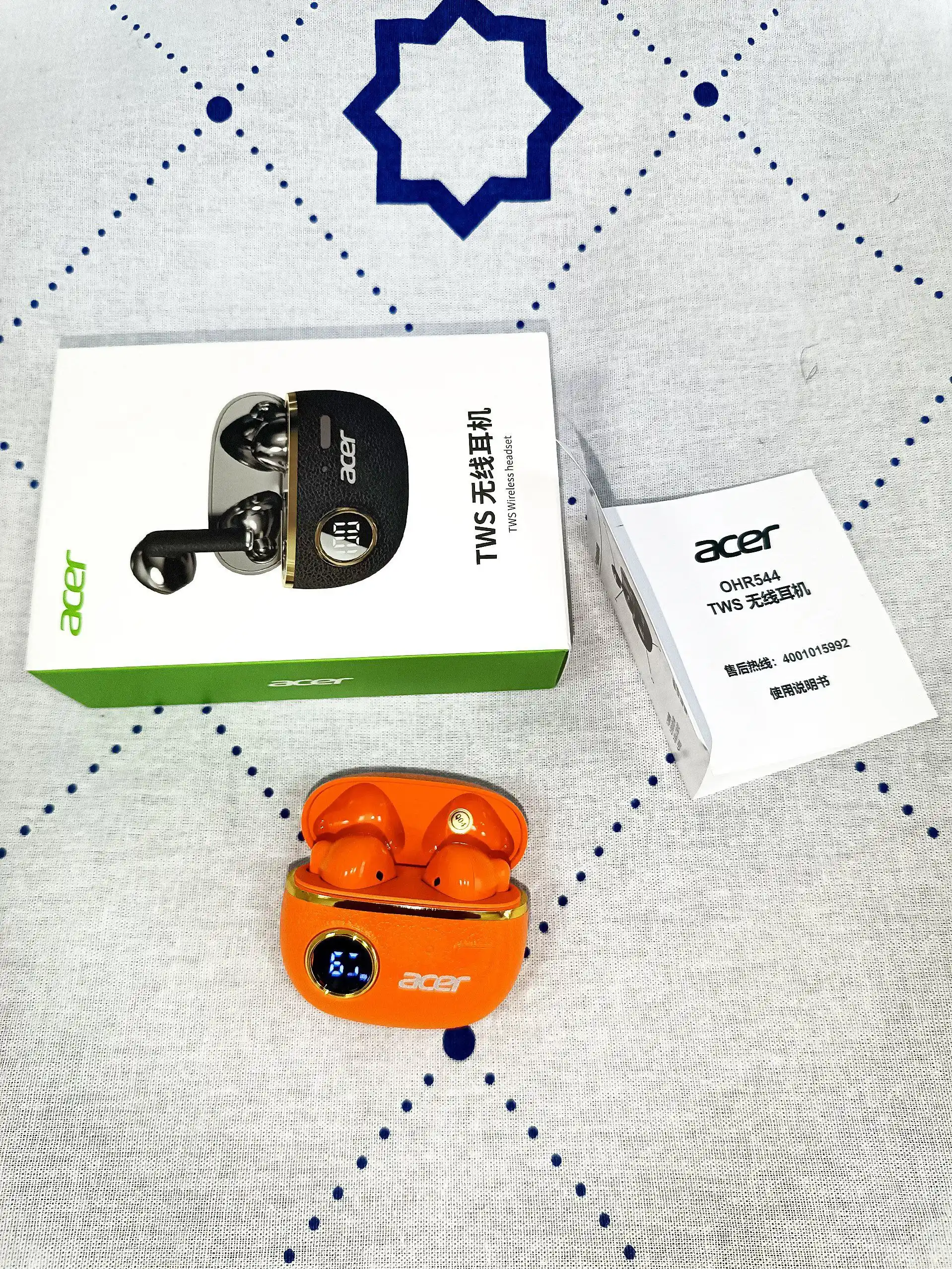 Acer quloqchinlari, simsiz, TWS, sensorli displeyli, LED yoritgichli, iPhone Android uchun