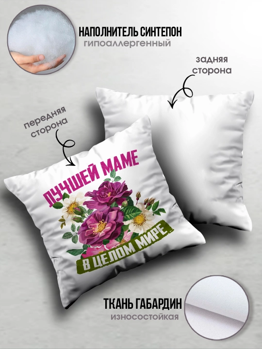"Eng yaxshi Ona" dekorativ yostiq, Onaga tug'ilgan kun uchun sovg'a, 8 mart, 38x38 sm