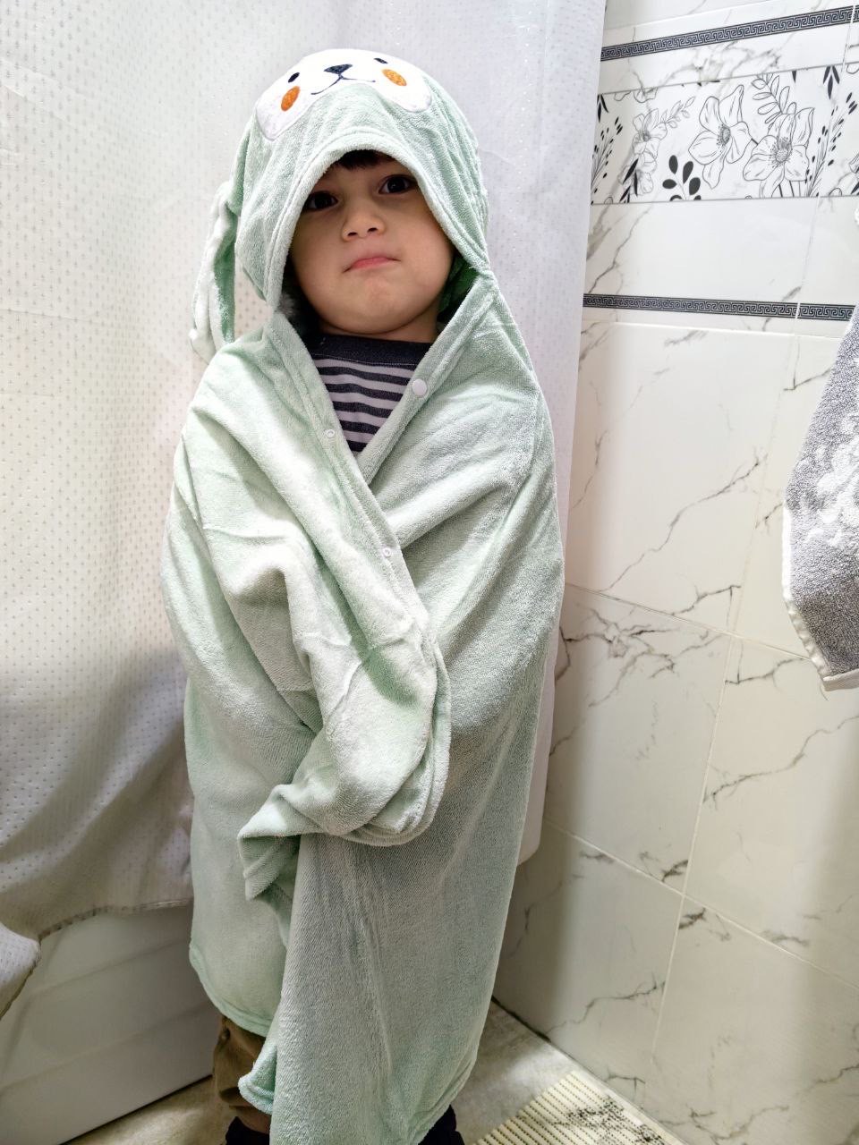 Полотенце детское с капюшоном, 140х70 см, 100х100 см, микрофибра, банное, для лица и тела