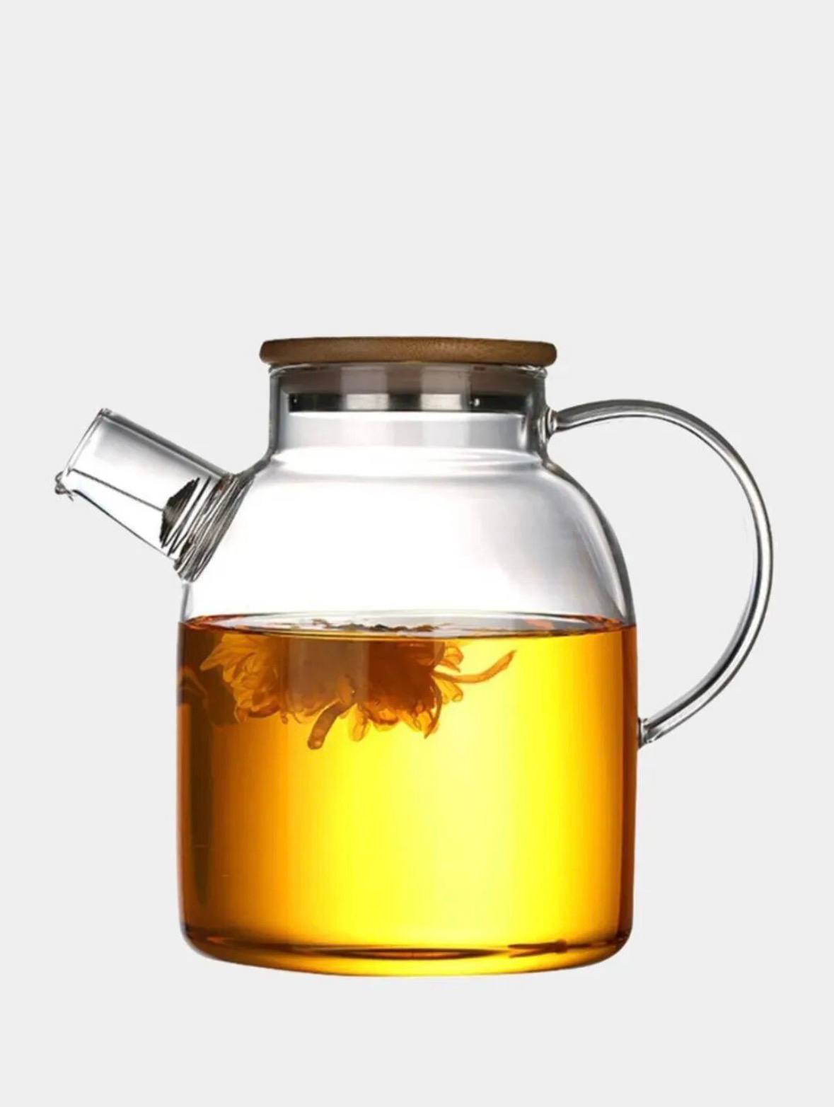 Bambuk qopqoqli va filtrli shisha damlama choynak, 1800 ml