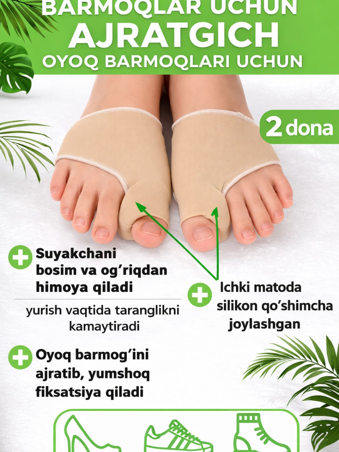 Valgusli korrektor, ajratgich bandaj, bosh barmoq uchun bandaj fiksatori