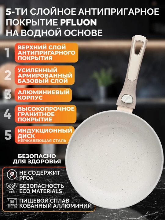 Сковорода антипригарная UAKEEN, с крышкой, гранитное покрытие, 22, 24, 26, 28, 30 см