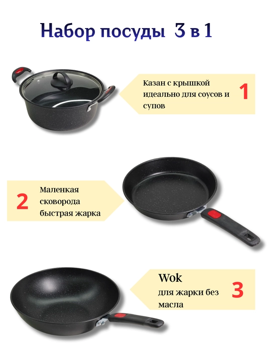 Zepter 3 tasi 1 da oshxona idishlari to‘plami, yopishmaydigan qoplama
