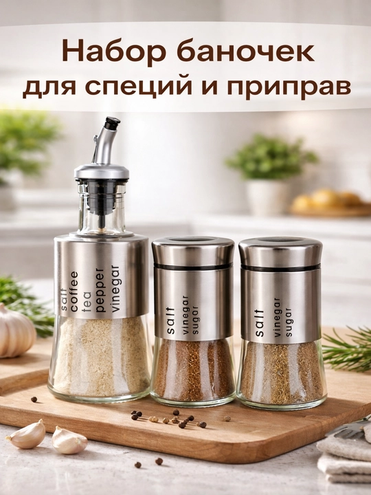 Набор для специй из стекла и нержавеющей стали, 2 или 3 шт - 