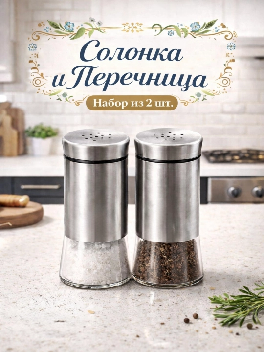Набор для специй из стекла и нержавеющей стали, 2 или 3 шт