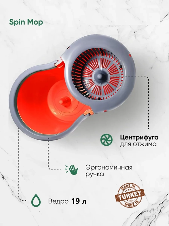 Набор вращающихся швабры 360°,с ведром, микрофибра самоотжимом пластиковая и металлическая