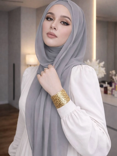 Набор из двух шифоновых хиджабов "Калифорния", 2в 1 Shifon sharf. Razmer 180*75 — HIJABST-SIFONSHARF-СЕРЫЙ