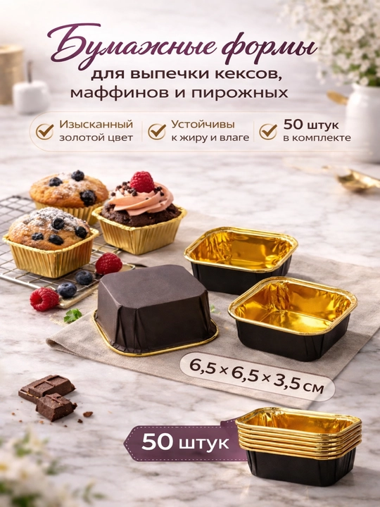 Keks qog'oz qoliplari 50 dona, tillarang 14 sm va boshqa o'lchamlar - 