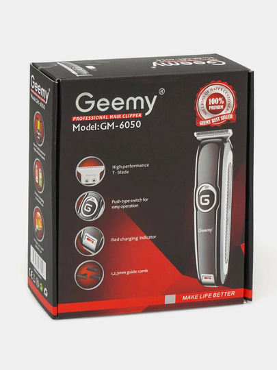 Geemy GM-6050 Professional Soch Olish Mashinkasi, T-Blade, 3 Ta Nasadka - 
