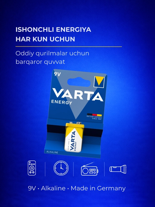 Батарейка VARTA 9V (6LR61) крона Energy — пульты, игрушки, детекторы дыма - 