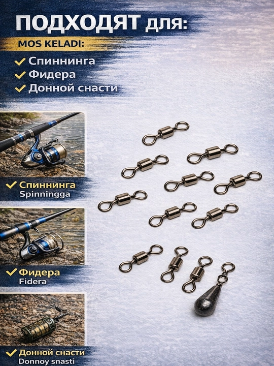 Baliq ovlash uchun vertlyug 10 dona – zanglamaydigan, spinning va feeder