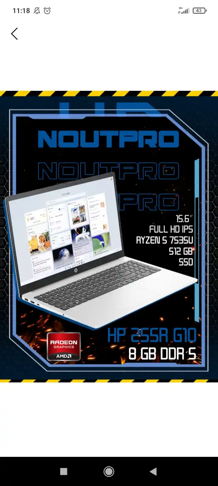 Noutbuk HP 255R G10,AMD Ryzen 5 7535U,RAM 8 GB DDR5/S6SD 512 GB, 15.6″ Full HD IPS