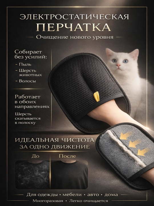 Электростатическая перчатка для удаления шерсти и пыли - 