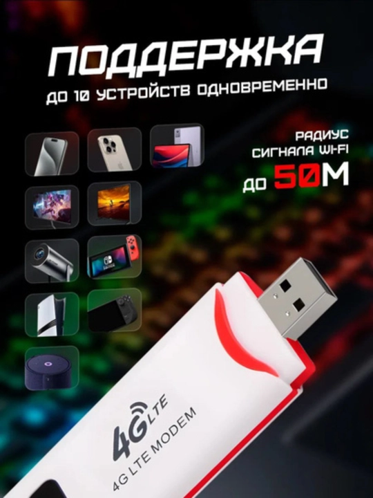 4G USB-модем с Wi-Fi точкой доступа, работает с SIM-картой