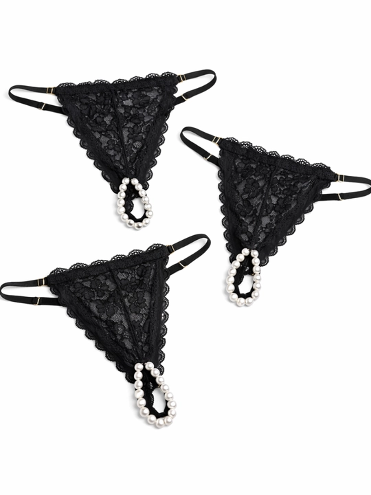 Ayollar uchun dantelli string ichki kiyim (marjonli model)