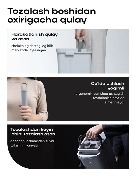 Швабра и ведро с отжимом Zetter L/XL, для дома, уборки пола и окон, 13 л