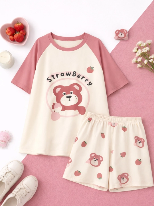 Ayollar va qizlar uchun pijama, uy uchun futbolka va shortilar, 2 ta 1 da, kichik o‘lchamda