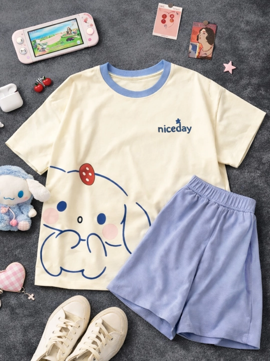 Ayollar va qizlar uchun pijama, uy uchun futbolka va shortilar, 2 ta 1 da, kichik o‘lchamda