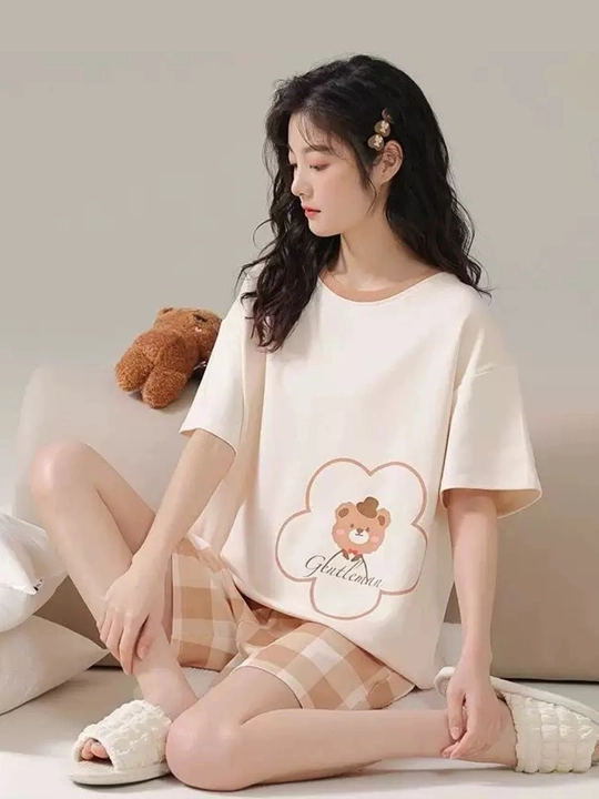 Ayollar va qizlar uchun pijama, uy uchun futbolka va shortilar, 2 ta 1 da, kichik o‘lchamda