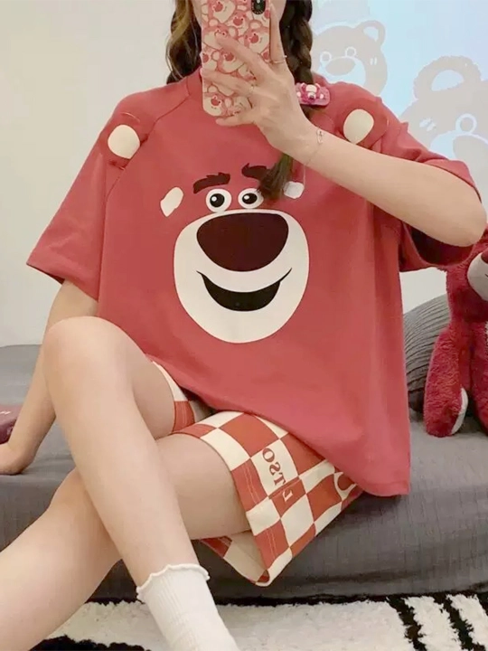 Ayollar va qizlar uchun pijama, uy uchun futbolka va shortilar, 2 ta 1 da, kichik o‘lchamda