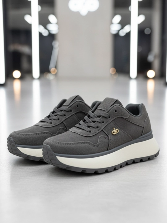 Кроссовки pg Logo Замша Chunky – Чёрные / Серые Street Dad Style Платформа