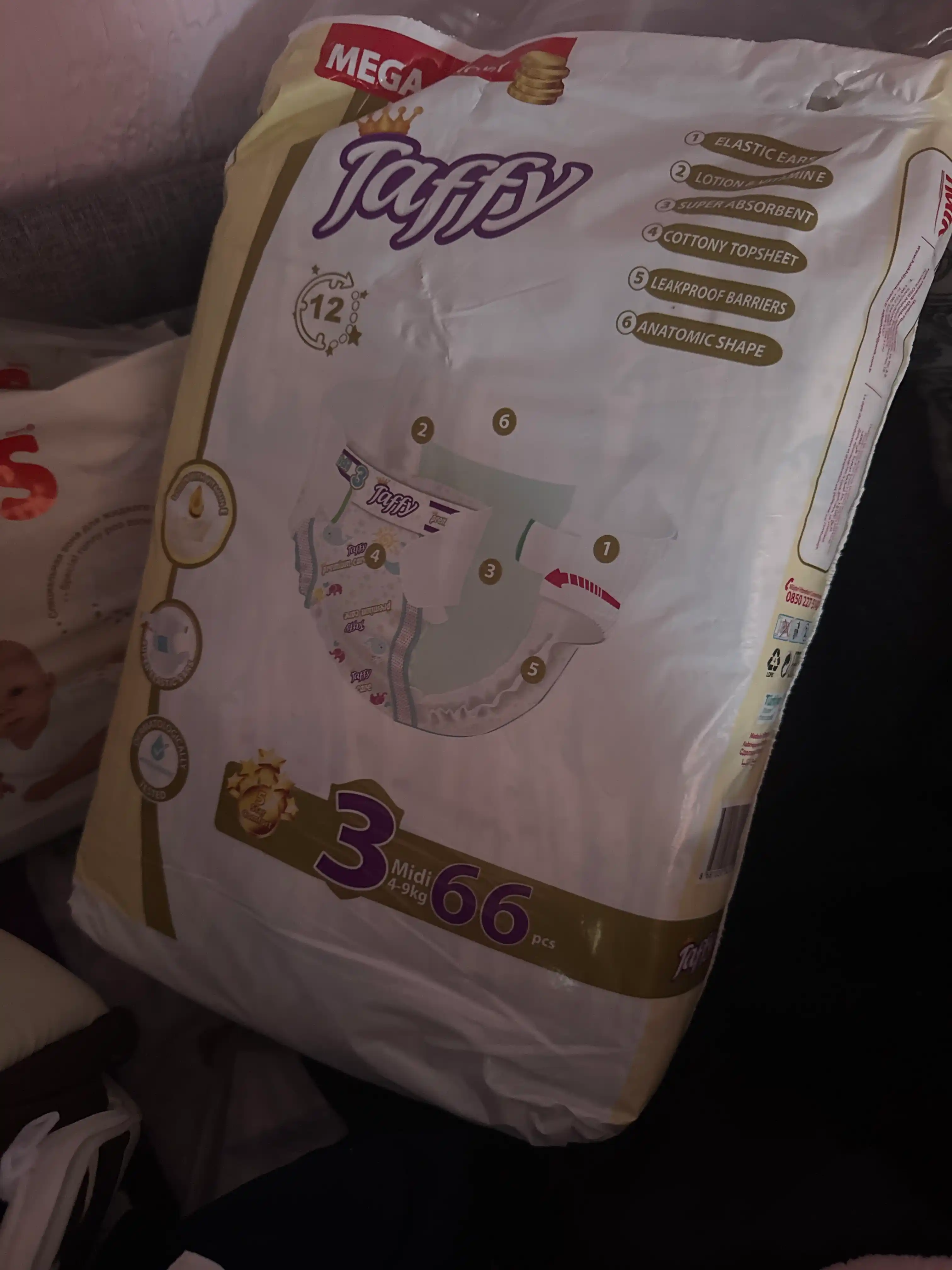Taffy tagliklari, 3-o`lcham, 4-9 kg, 66 dona, o'g'il bolalar va qizlar uchun