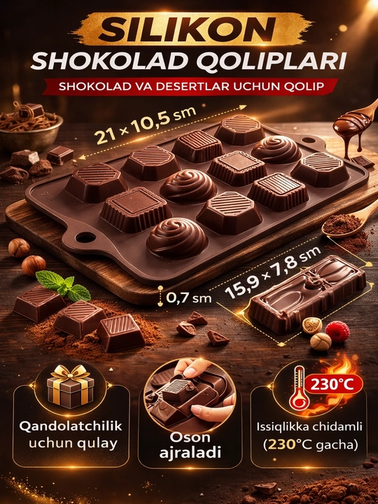 Silikon shokolad qoliplari universal | Shirinlik va qandolat uchun - 