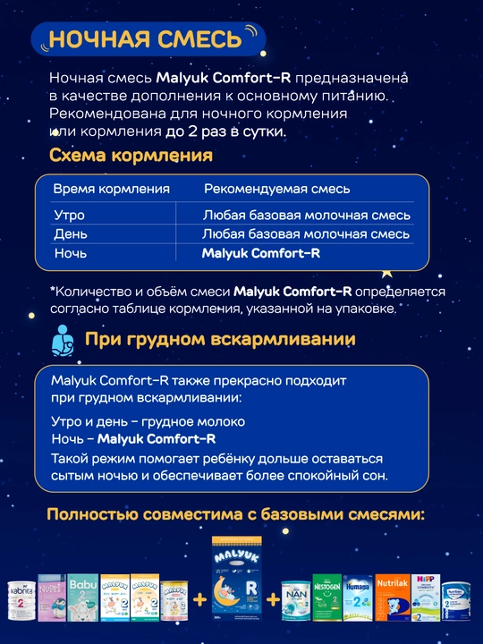 Bolalar quruq sutli tungi aralashmasi Malyuk Comfort-R, guruch uni bilan, Xalol
