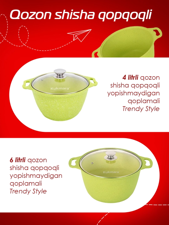 Kastryulya Kukmara Trendy Style, shisha qopqoq bilan, laym