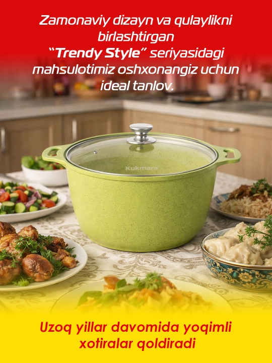 Kastryulya Kukmara Trendy Style, shisha qopqoq bilan, laym